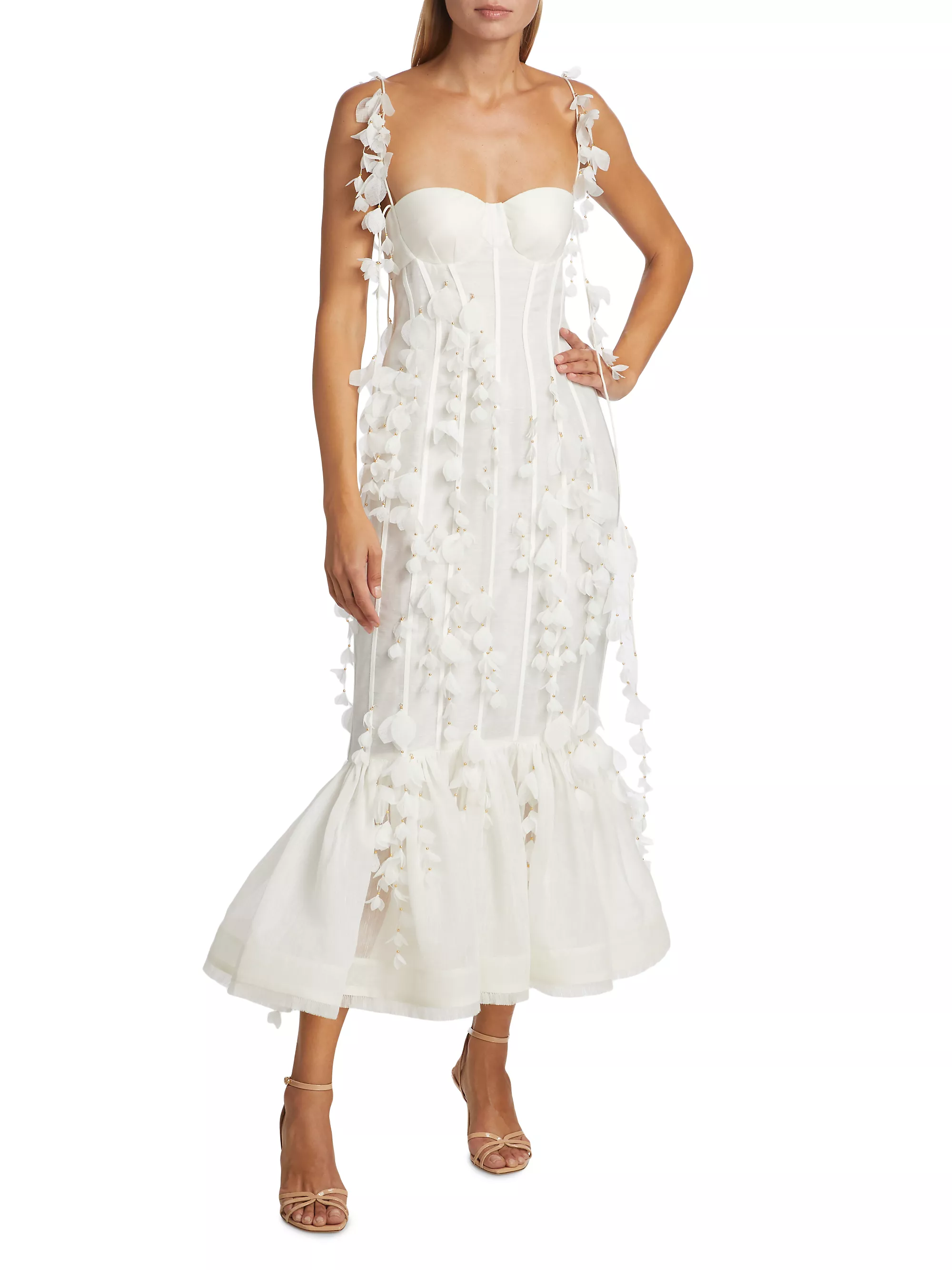 Petal Appliqué Linen-Silk Corset Gown
